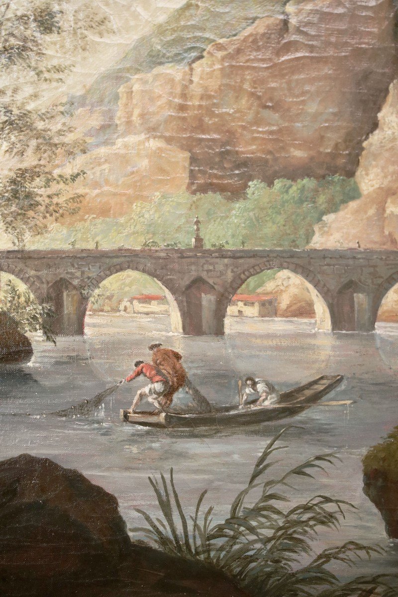 Oil On Canvas Representing A “landscape With Fishermen”-photo-3