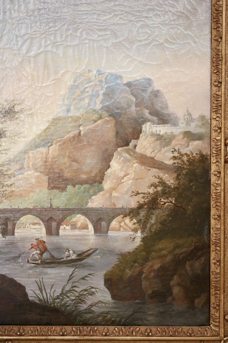 Huile Sur Toile Représentant Un « paysage Aux Pêcheurs»-photo-4