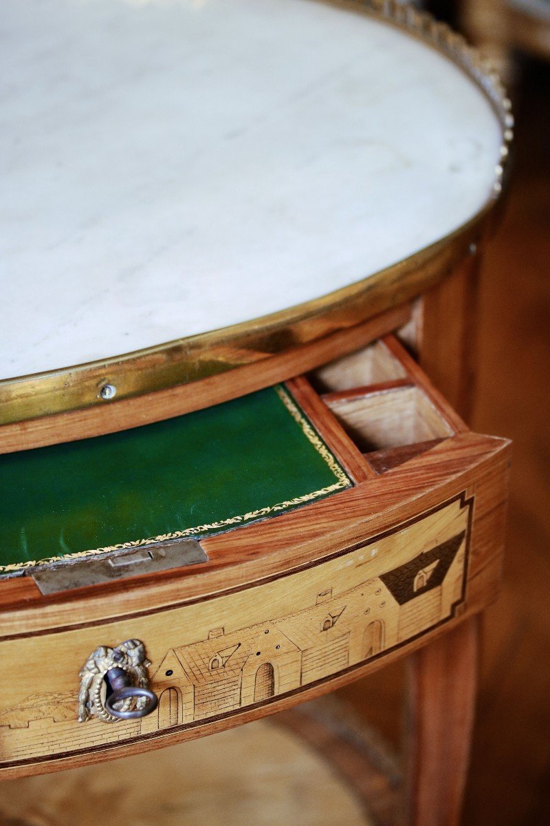 Small Oval Marquetry Table Stamped Nicolas Petit-photo-2