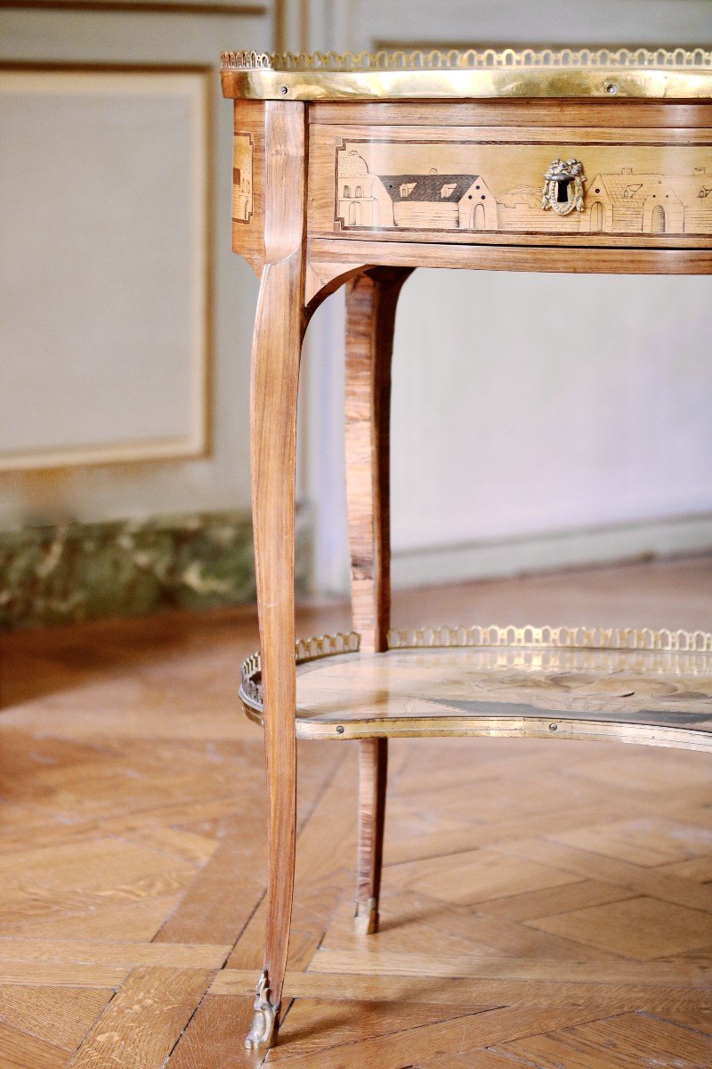 Small Oval Marquetry Table Stamped Nicolas Petit-photo-3