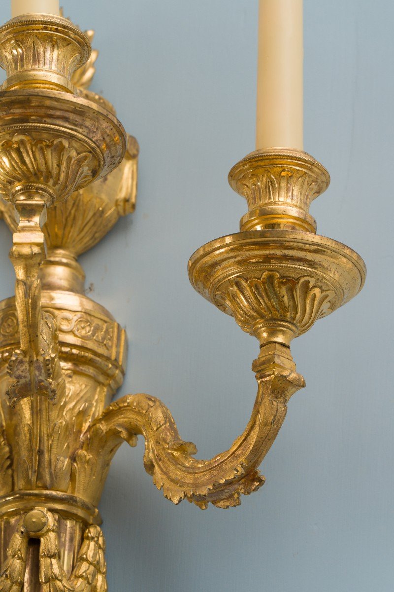 Pair Of Louis XVI Period Chiseled And Gilded Bronze Wall Lights -photo-2