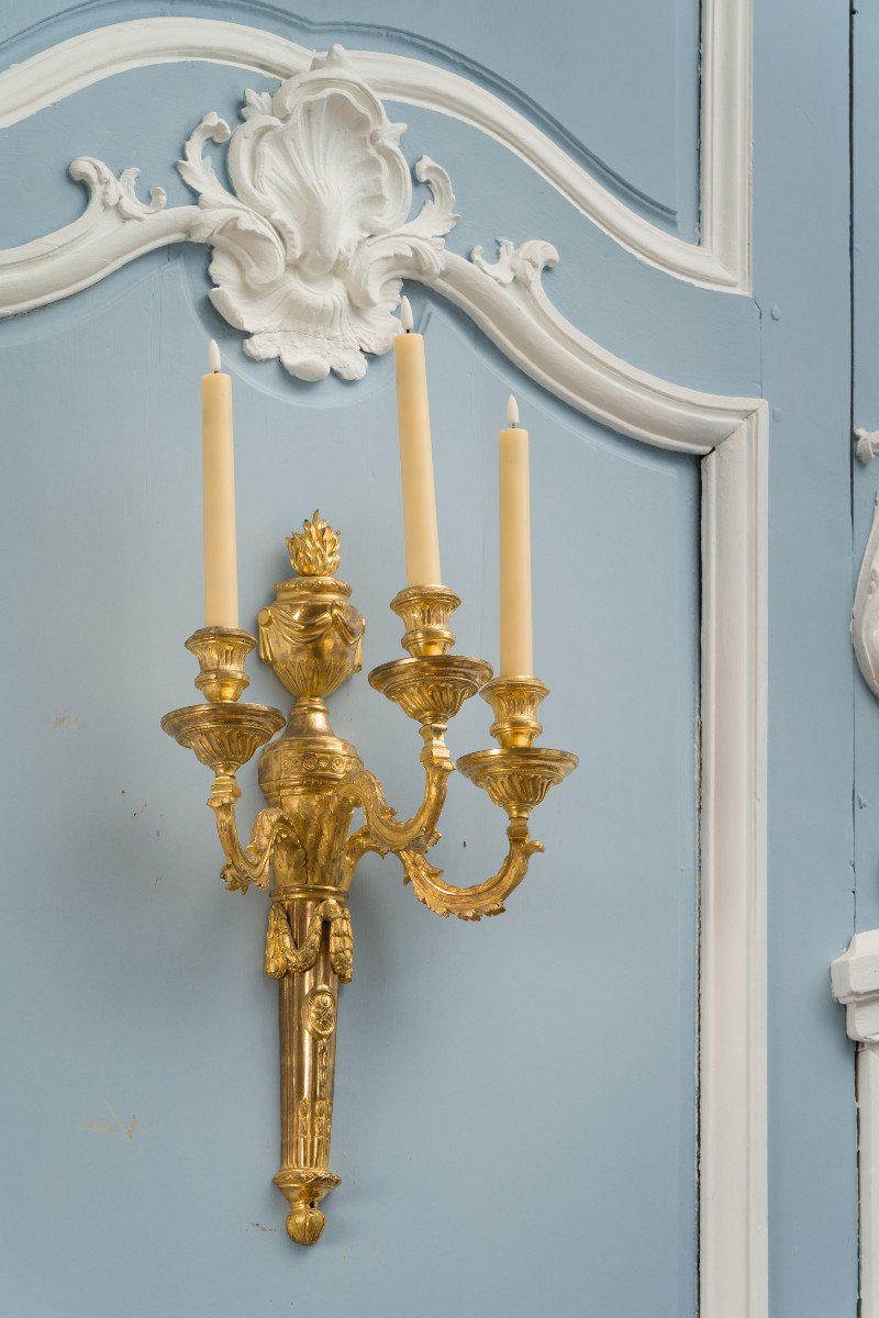 Pair Of Louis XVI Period Chiseled And Gilded Bronze Wall Lights 