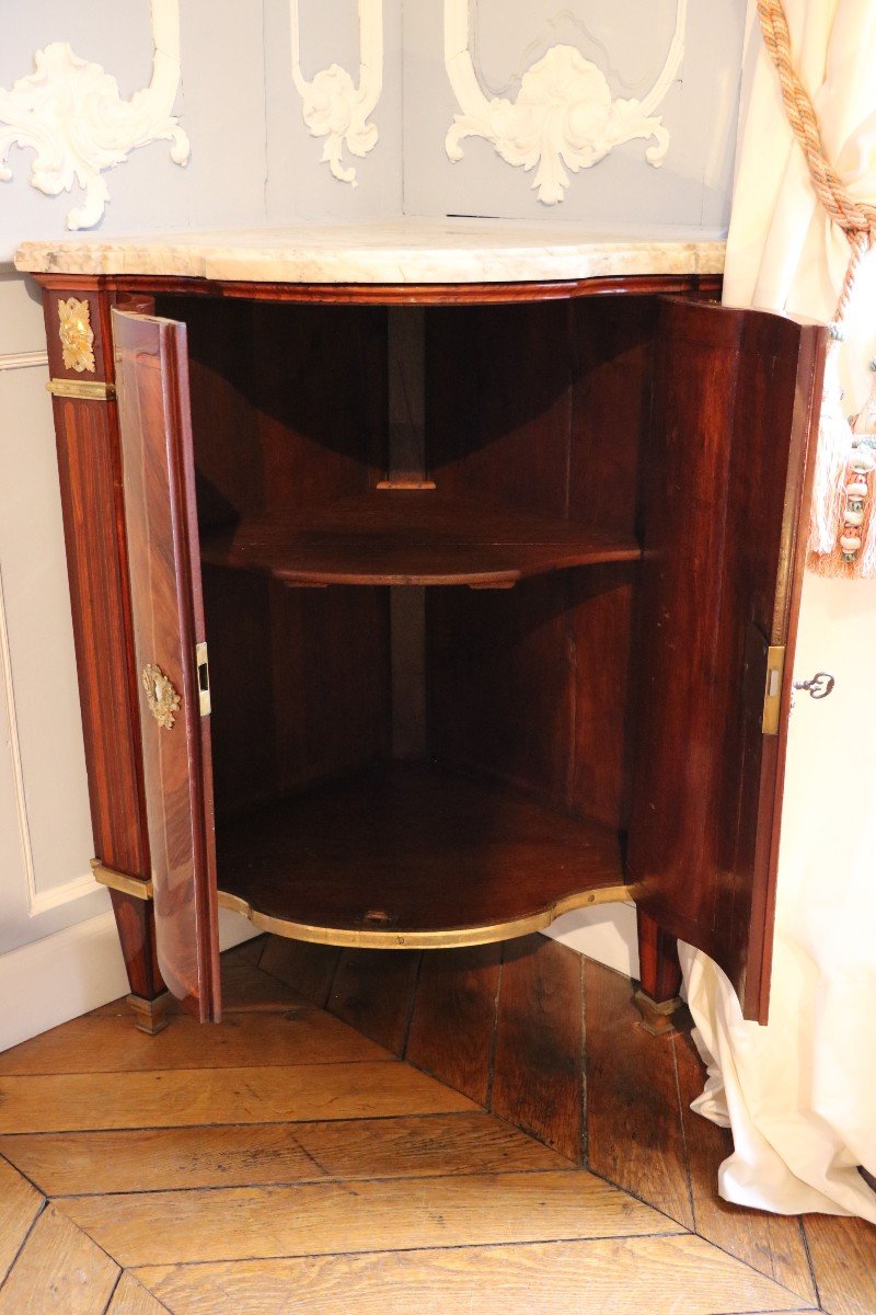 Pair Of Transition Period Corner Cabinets, Marquetry In Rosewood, Stamped Leleu-photo-3