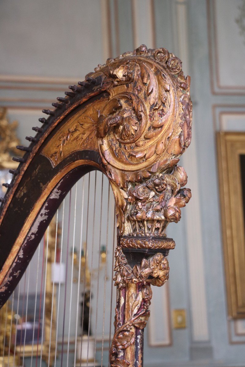 Harpe à Pédales En Bois Doré Et Sculpté, époque Louis XVI-photo-2