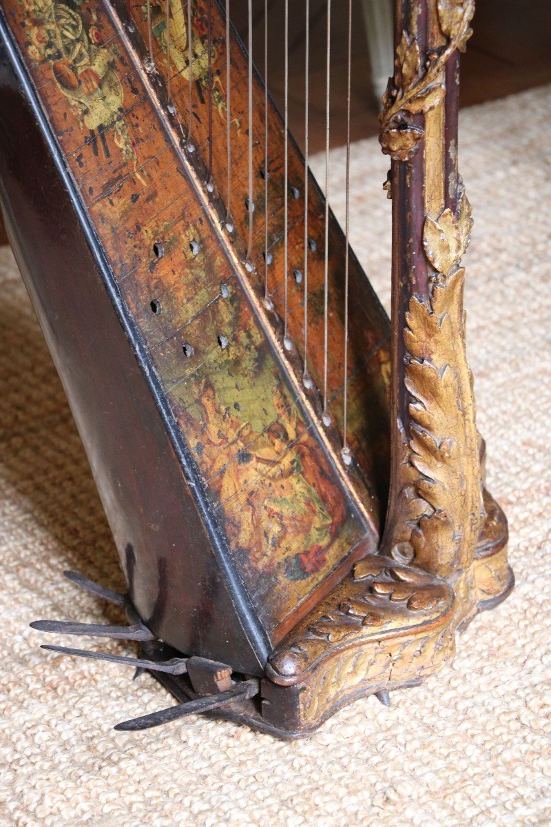 Harpe à Pédales En Bois Doré Et Sculpté, époque Louis XVI-photo-3