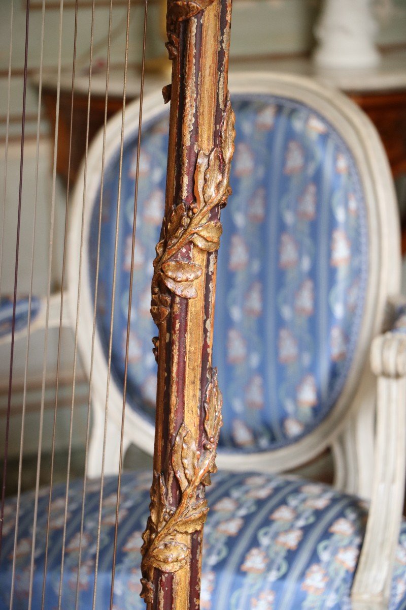 Harpe à Pédales En Bois Doré Et Sculpté, époque Louis XVI-photo-4