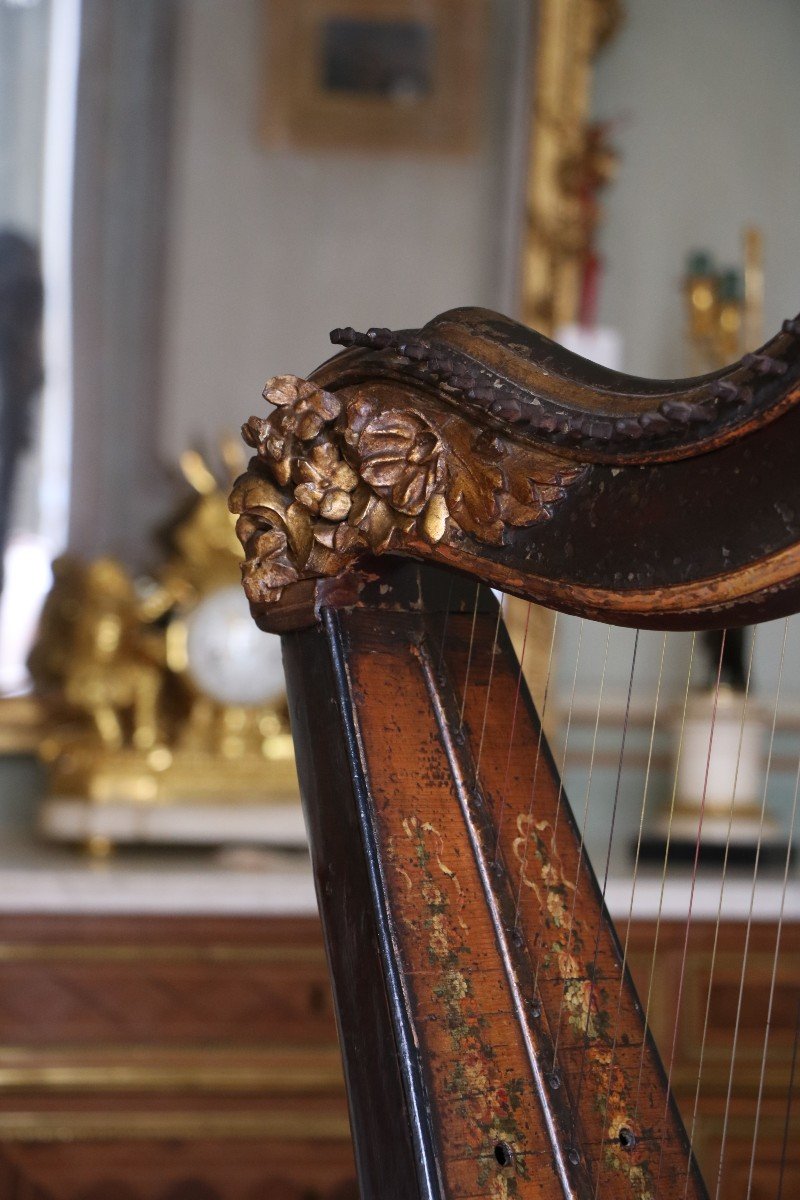 Harpe à Pédales En Bois Doré Et Sculpté, époque Louis XVI-photo-1