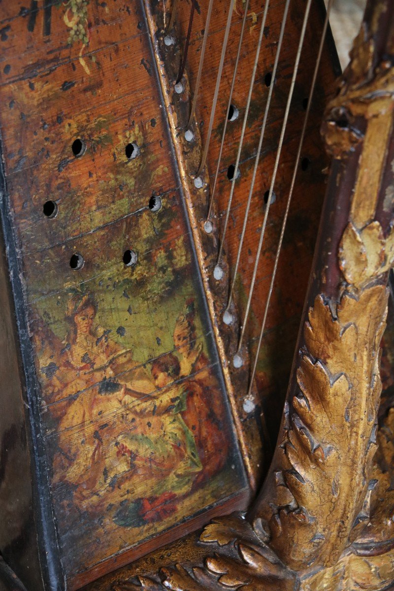 Harpe à Pédales En Bois Doré Et Sculpté, époque Louis XVI-photo-3