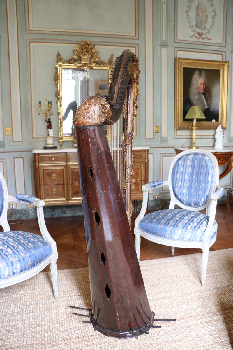 Harpe à Pédales En Bois Doré Et Sculpté, époque Louis XVI-photo-4