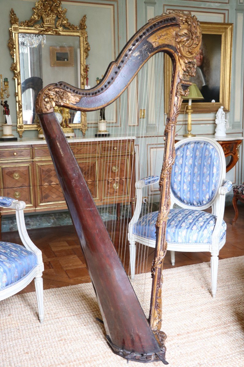 Harpe à Pédales En Bois Doré Et Sculpté, époque Louis XVI-photo-5