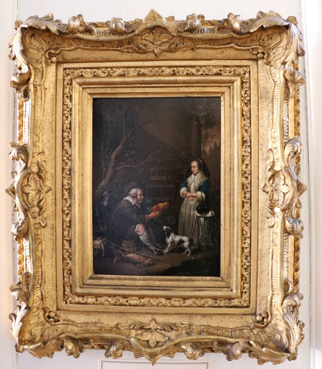 "genre Scenes" Pair Of Oils On Copper. Flemish School, 19th Century-photo-2