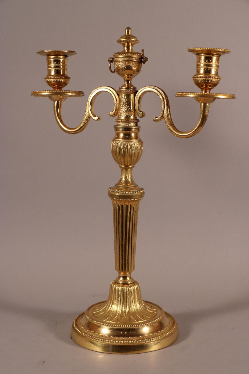 Pair Of Candelabra Dual Arm Of Light, Bronze Carved And Gilded, Louis XVI.-photo-2