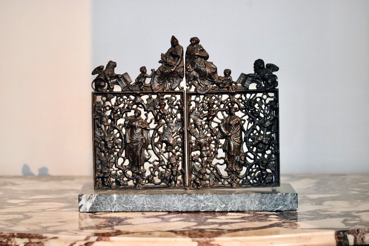 Set Of Two Bronze Grilles Representing The Doors Of The Loggetta By Sansovino