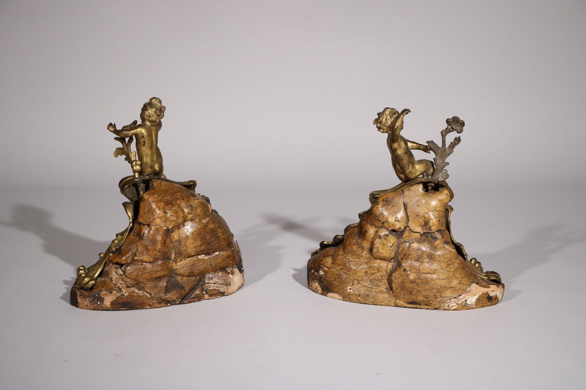 Paire De Chenets En Bronze Doré Et Ciselé-photo-1