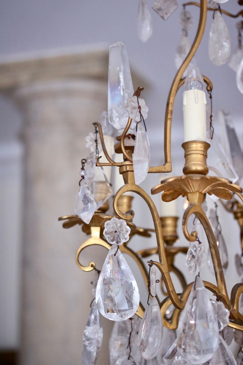 Rare Cage Chandelier With 9 Arms Of Light In Rock Crystal, Louis XV Period-photo-3