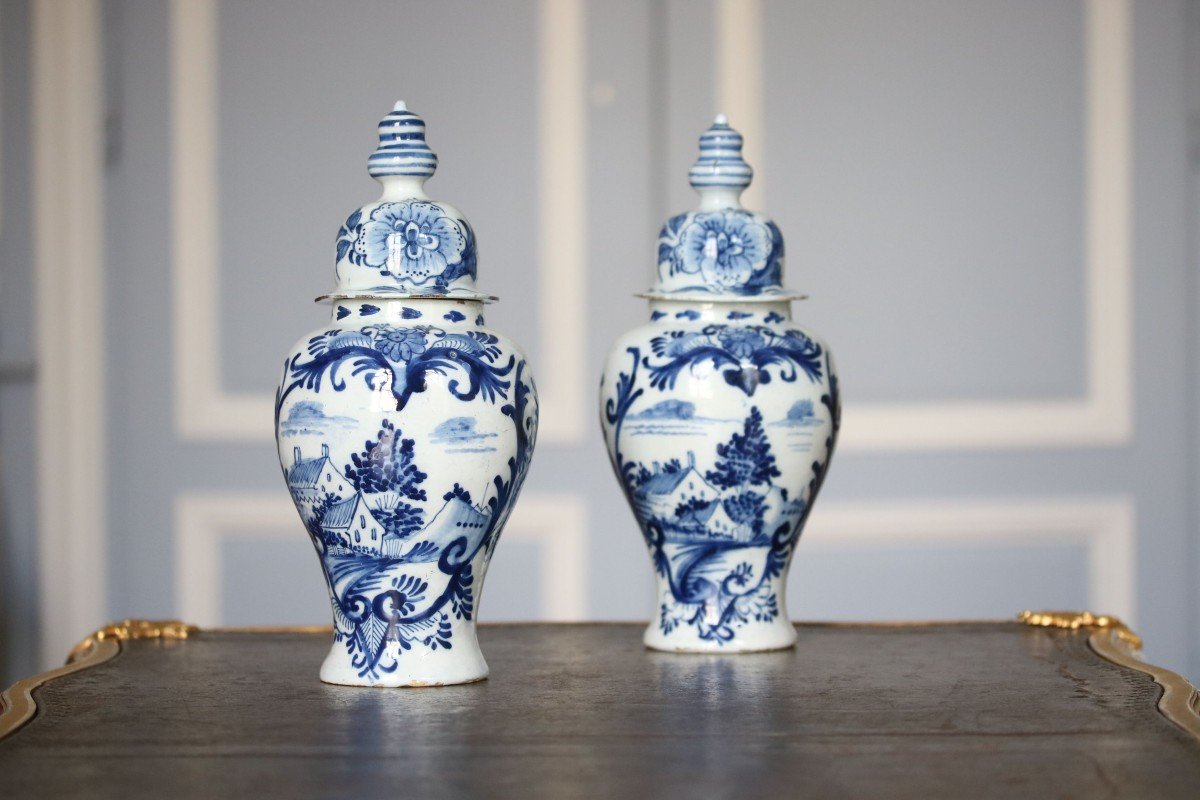 Pair Of Delft Earthenware Vases