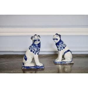 Pair Of Lions In Earthenware From Lille