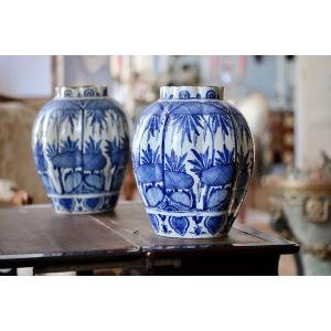 Pair Of Delft Earthenware Vases