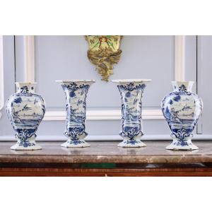 Ensemble De 4 Vases En Faïence De Delft
