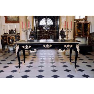 Flat Desk In Blackened Wood And Gilded Bronze, Regency Period