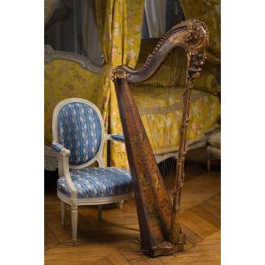 Harpe à Pédales En Bois Doré Et Sculpté, époque Louis XVI