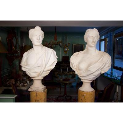  Pair Of Busts In Cararre Marble