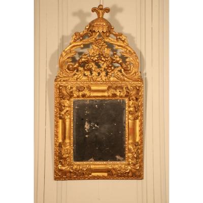 Mirror In Golden Wood Carved With Flowers