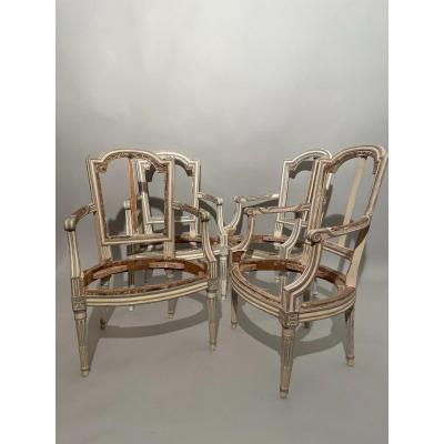 Set Of Five Cream Lacquered And Rechampis Armchairs Stamped Ciym