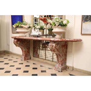 Rare Grande Console En Marbre Rouge Du Languedoc