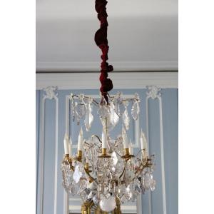 Lustre En Cristal Et En Bronze Doré à Dix Bras De Lumière