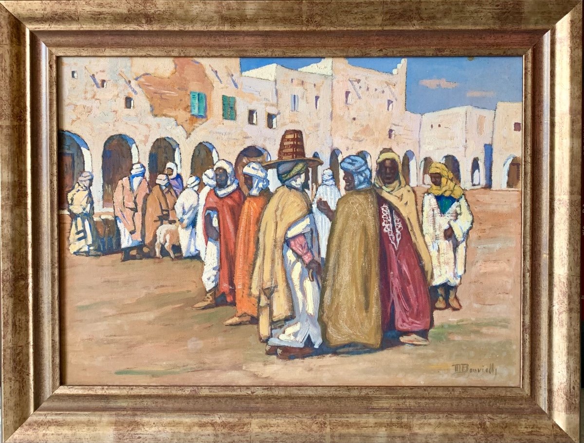 BOUVIOLLE Maurice 1893-1971 Le Marché Aux Moutons à Ghardaia Huile Sur Toile Signée M Bouviolle