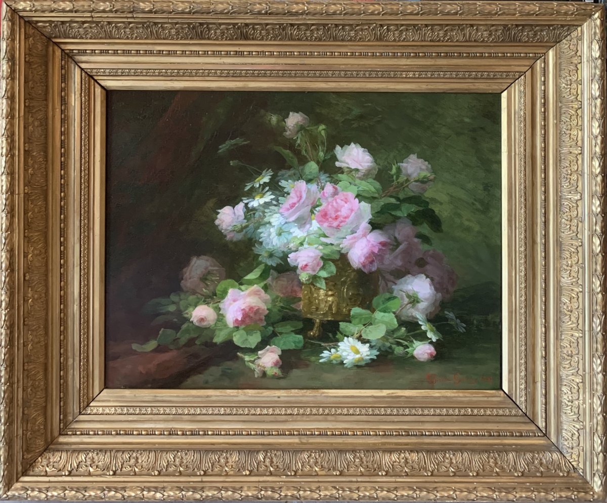 Bouquet de roses signé et daté 1897 de Thérèse Guérin (1861-1933)