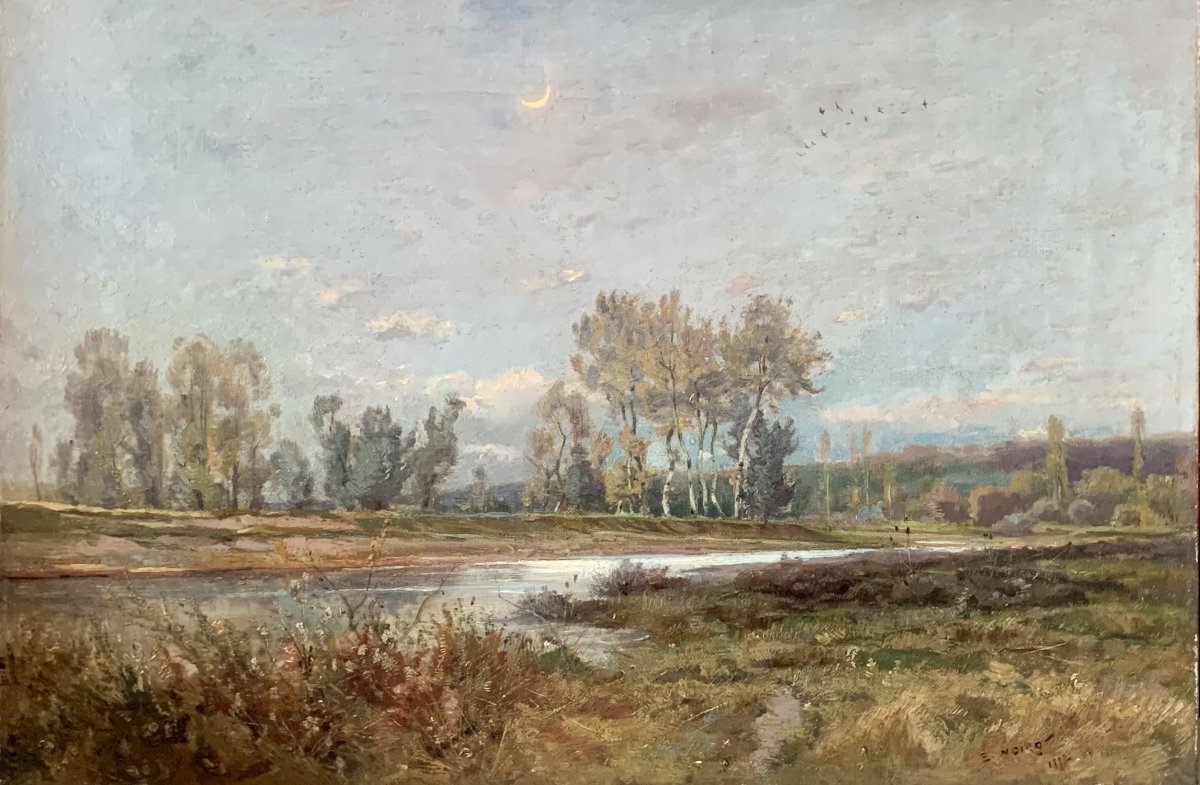 Fin D’automne, Huile Sur Toile, Signée et datée Émile Noirot 1887  (1853-1924)