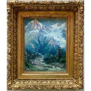 Emile Noirot 1853-1924 The Aiguille Du Midi And The Torrent De Piralotaz At Les Bossons In Chamonix