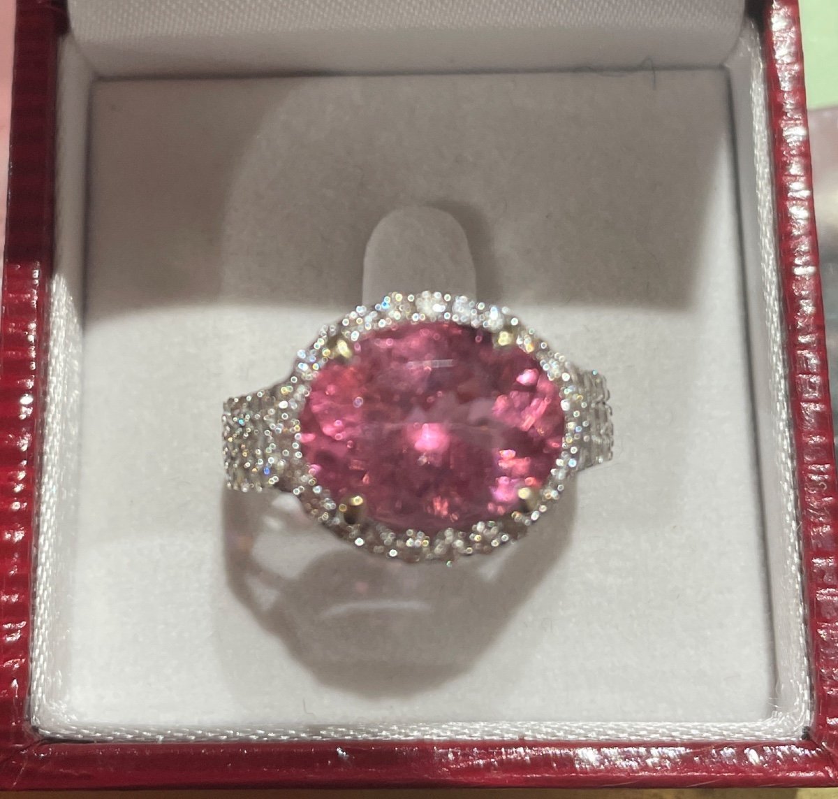 Bague Or Blanc Diamants Tourmaline Rose-photo-3