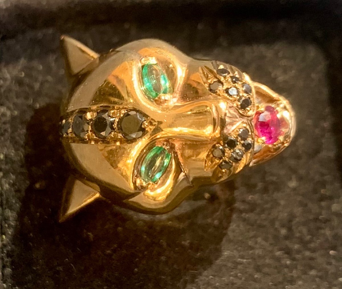 Bague Panthère Or 9 Cts Rubis émeraudes Saphirs