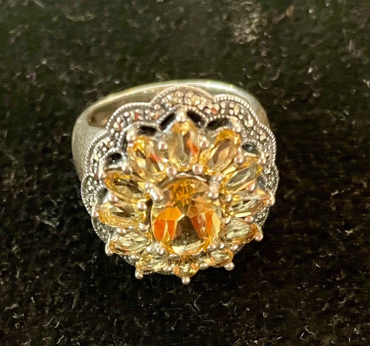 Citrine Marcasite Silver Ring-photo-6