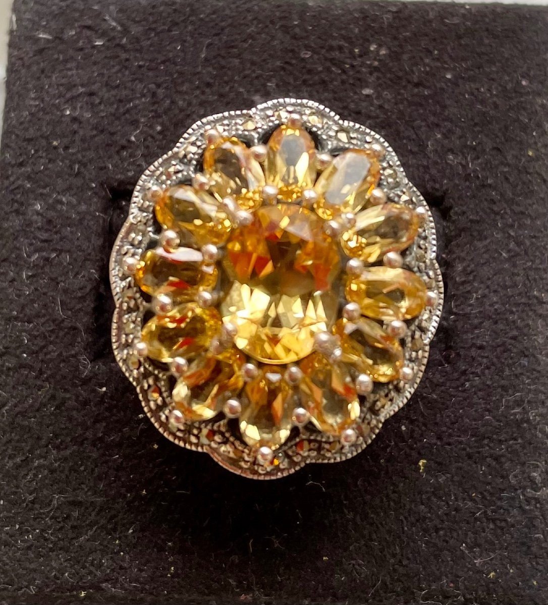 Citrine Marcasite Silver Ring