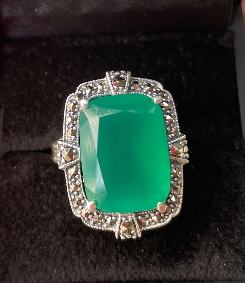 Bague Argent Agathe Verte Marcassites -photo-3