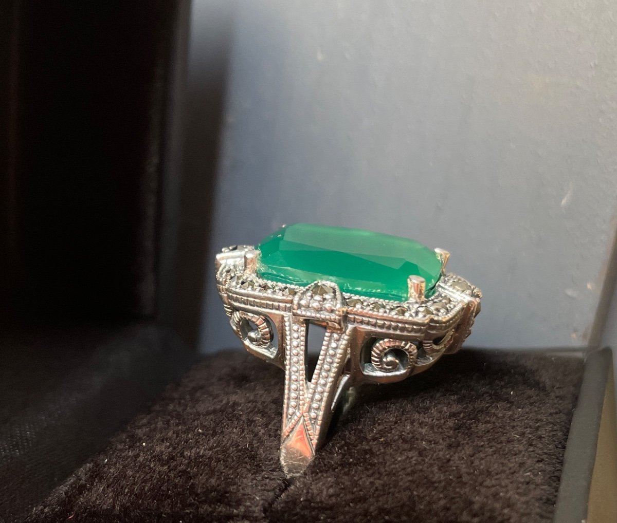 Bague Argent Agathe Verte Marcassites -photo-4