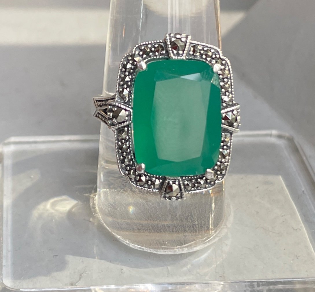 Bague Argent Agathe Verte Marcassites 