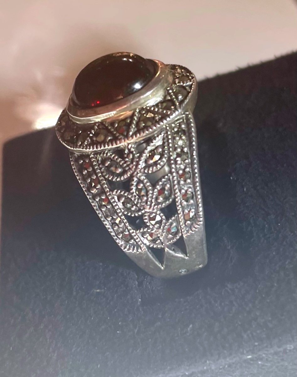 Marcasite Garnet Silver Ring -photo-4