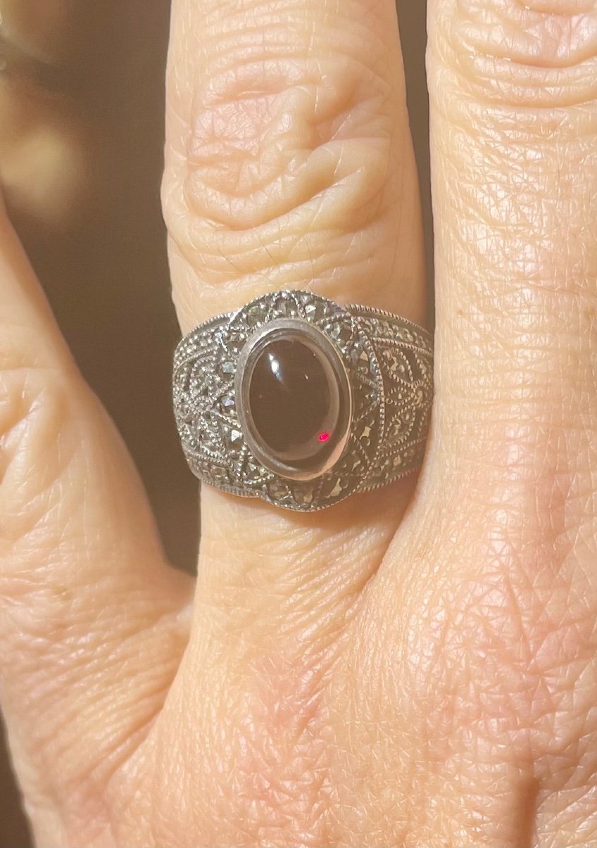 Marcasite Garnet Silver Ring -photo-1
