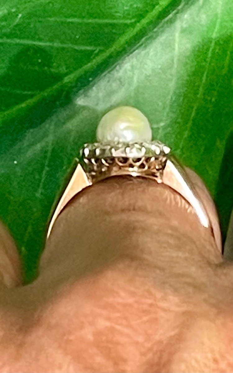 Cultured Pearl Gold Ring Diamond Entourage -photo-3