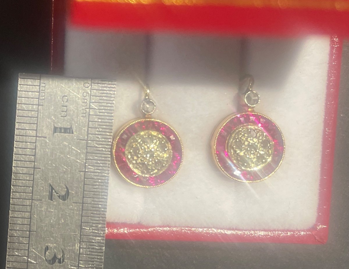 Boucles D’oreilles Dormeuses , Diamants Et Rubis De Synthèse -photo-1