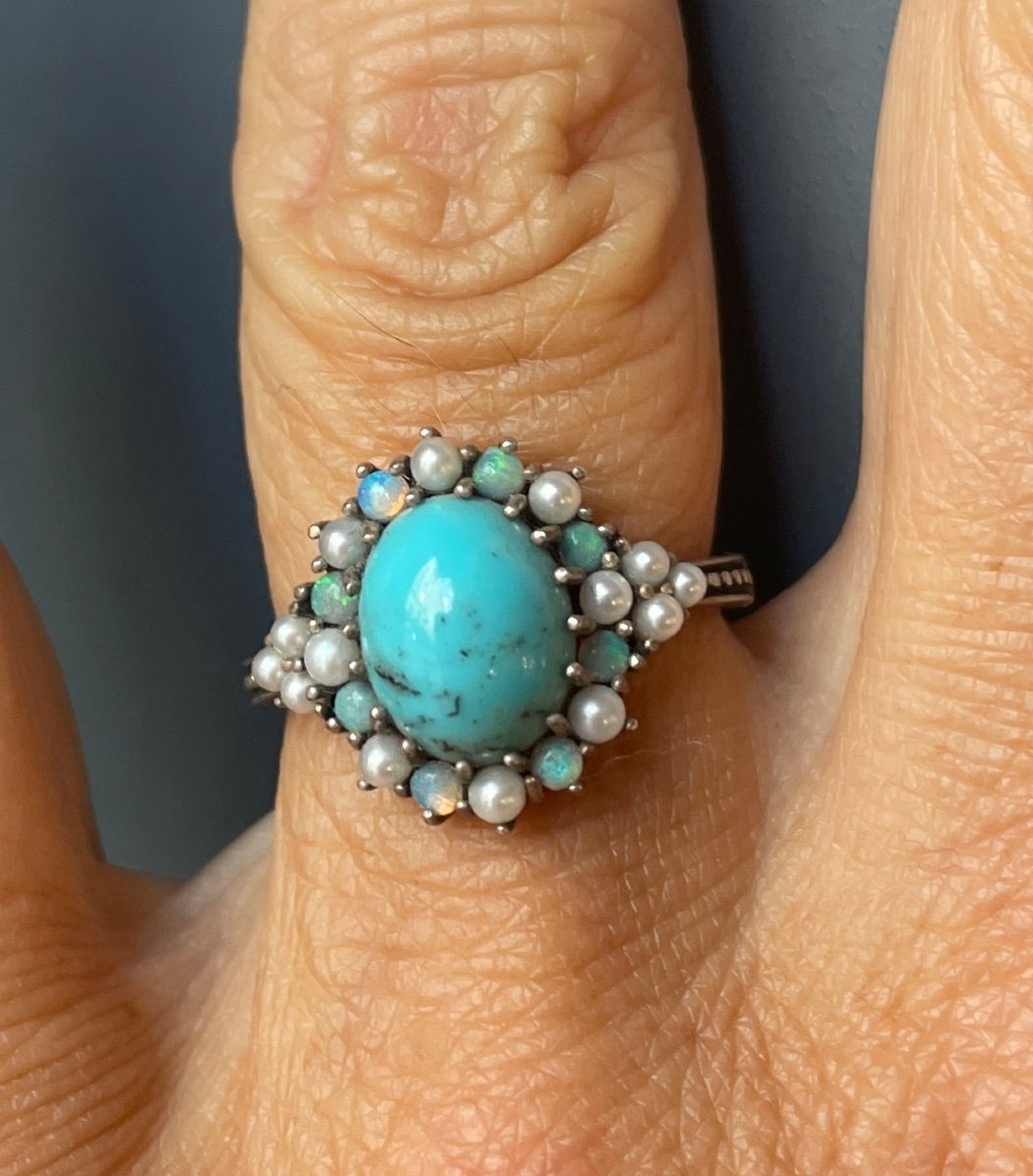 Bague Argent Turquoise Opales Perles Cultures-photo-2