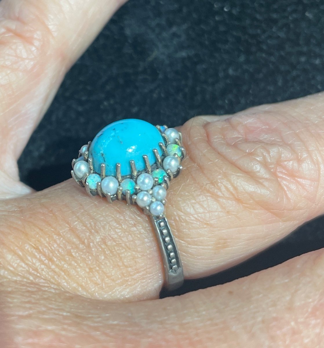 Bague Argent Turquoise Opales Perles Cultures-photo-3