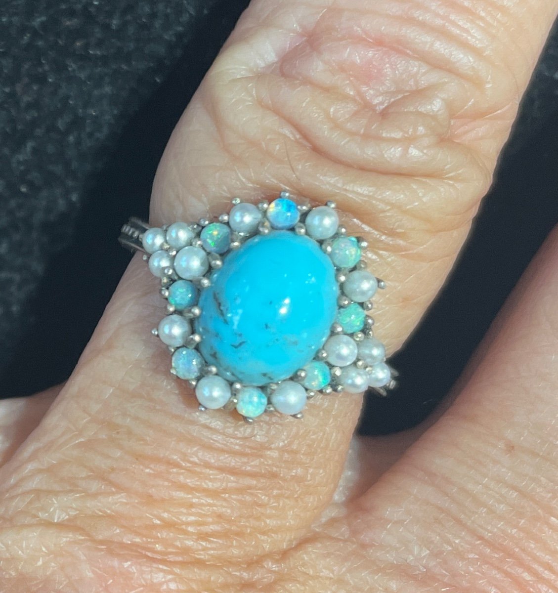 Bague Argent Turquoise Opales Perles Cultures-photo-1