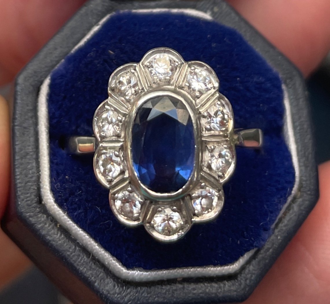 Gold Platinum Sapphire Diamond Ring 