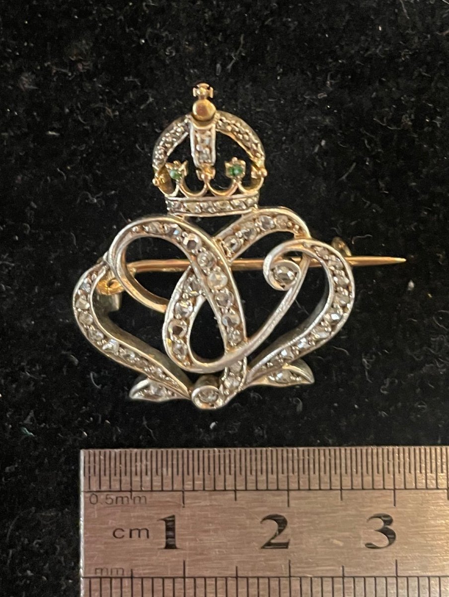 Broche couronne  Or Et Argent Sertie De Diamants “ Roses” -photo-2